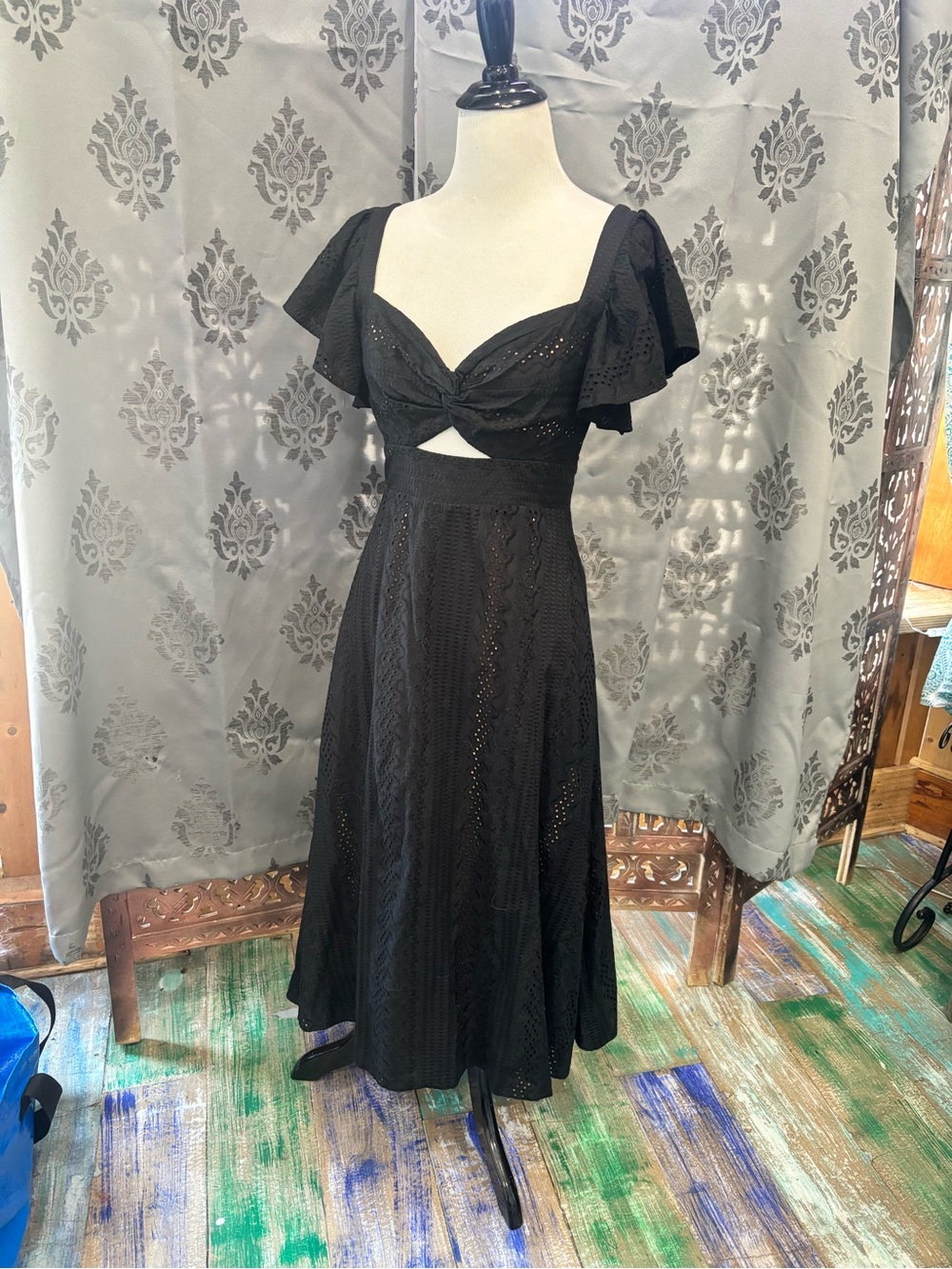BCBGMaxAzria Black Eyelet Cutout Midi Dress
